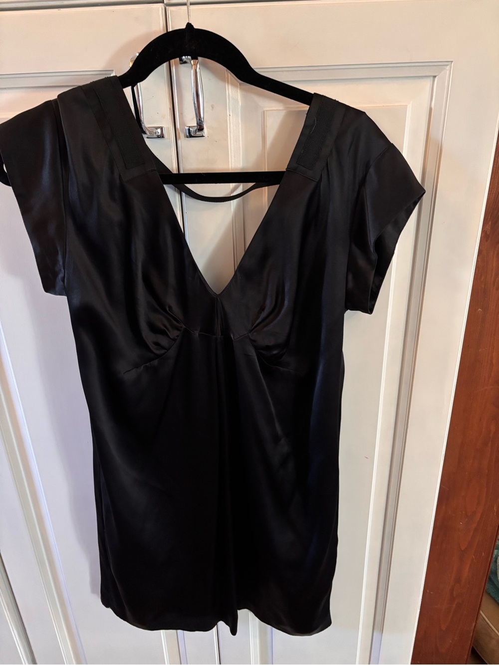 See by Chloe- Satin Black V-Neck mini shift dress.